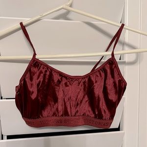 Victoria’s Secret lightly worn burgundy satin bralette and tap pants size medium